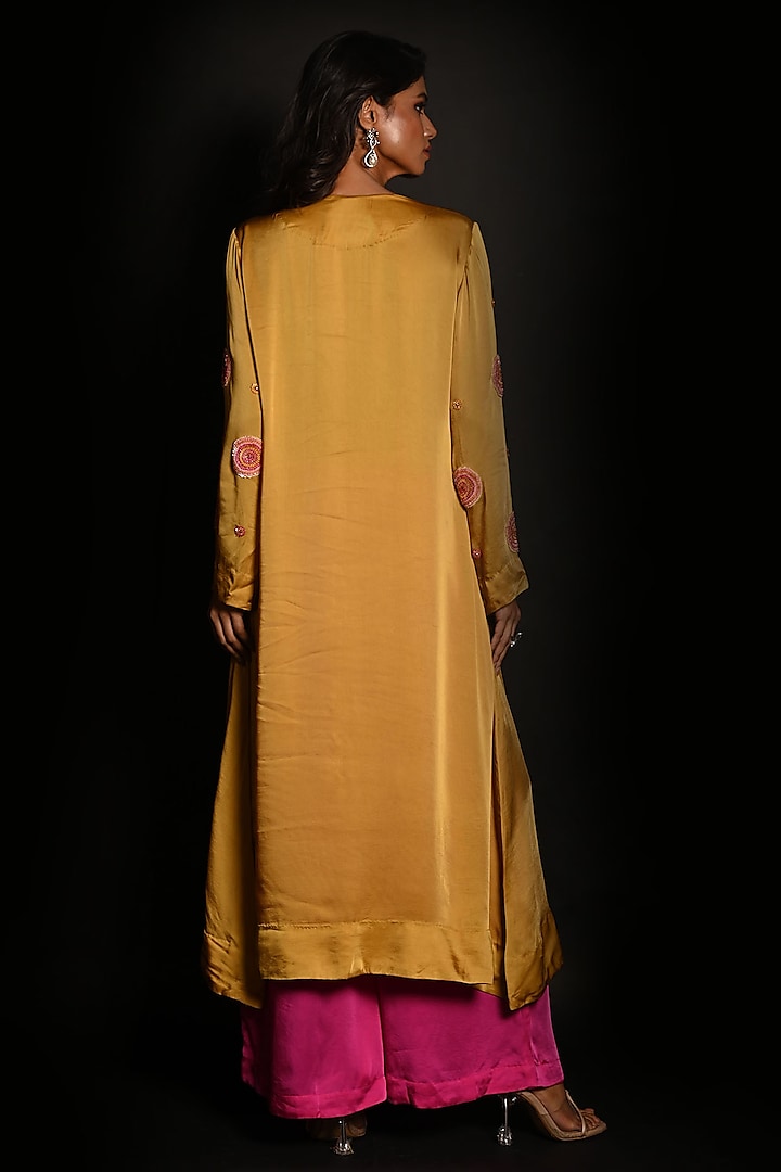 Yellow Satin Georgette Sequins Hand Embroidered Kurta Set by Isadaa by Rotna Dutt at Pernia's Pop Up Shop
