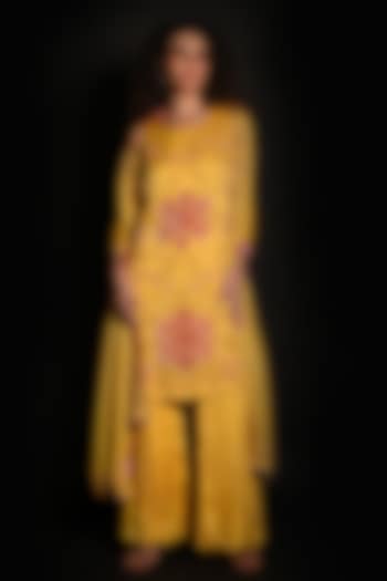 Yellow Satin Georgette Wedding Sharara Set by Isadaa by Rotna Dutt at Pernia's Pop Up Shop