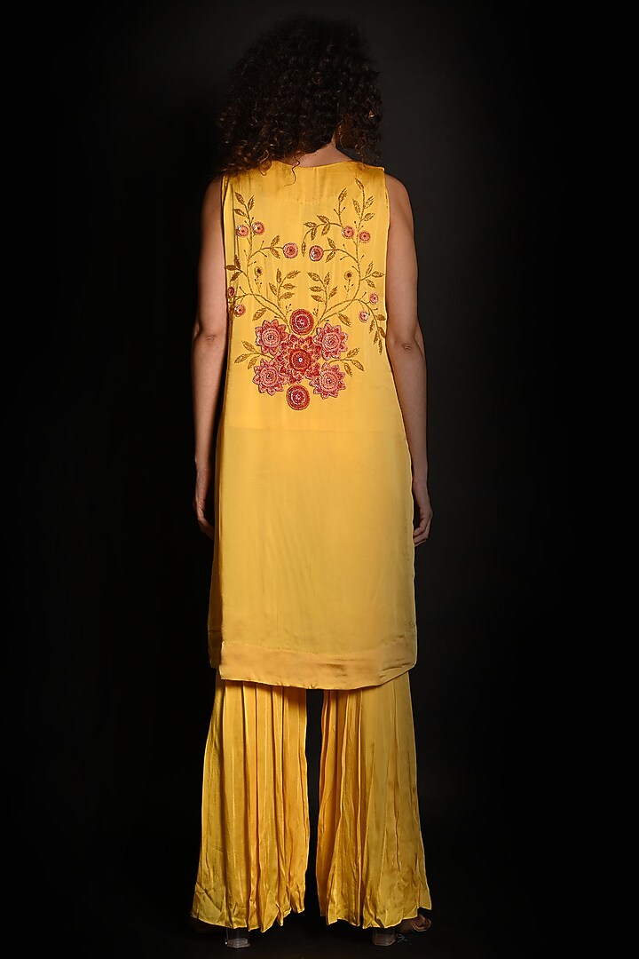 Yellow Satin Georgette Wedding Sharara Set by Isadaa by Rotna Dutt at Pernia's Pop Up Shop