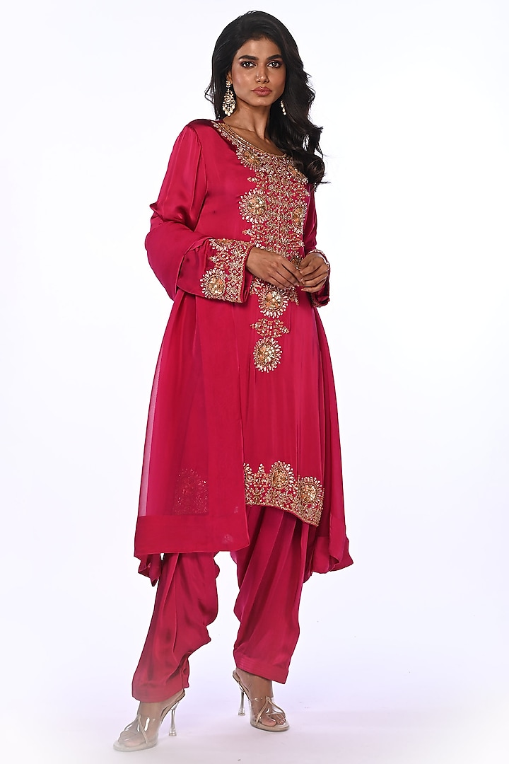 Pink Satin Georgette Gota Patti Embroidered Kurta Set by Isadaa by Rotna Dutt at Pernia's Pop Up Shop