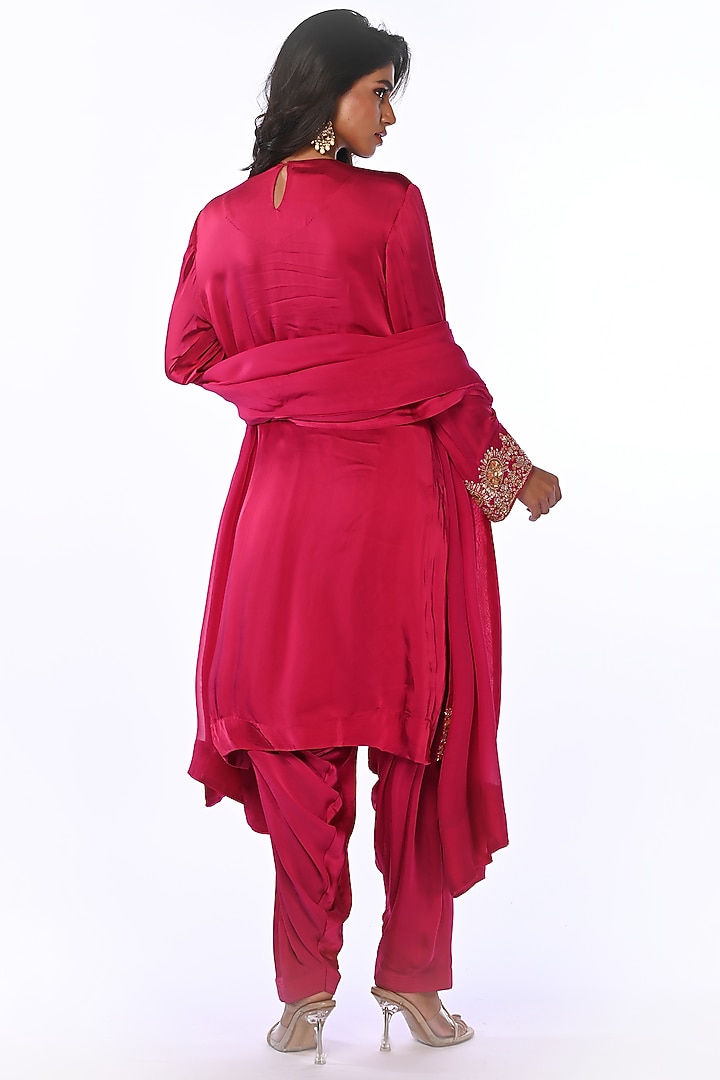 Pink Satin Georgette Gota Patti Embroidered Kurta Set by Isadaa by Rotna Dutt at Pernia's Pop Up Shop