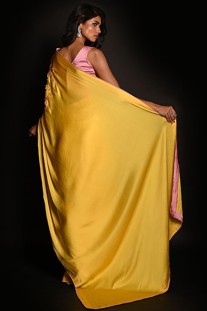 Yellow Satin Georgette Sequins Hand Embroidered Wedding Saree Set by Isadaa by Rotna Dutt at Pernia's Pop Up Shop