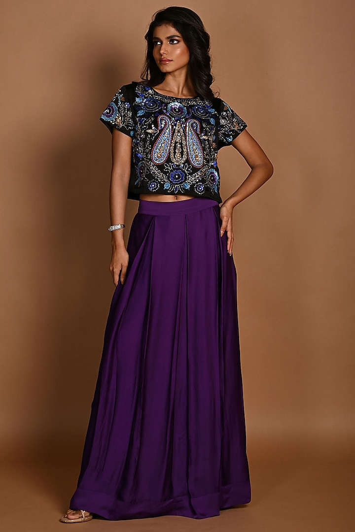 Purple Satin Organza Skirt Set by Isadaa by Rotna Dutt at Pernia's Pop Up Shop