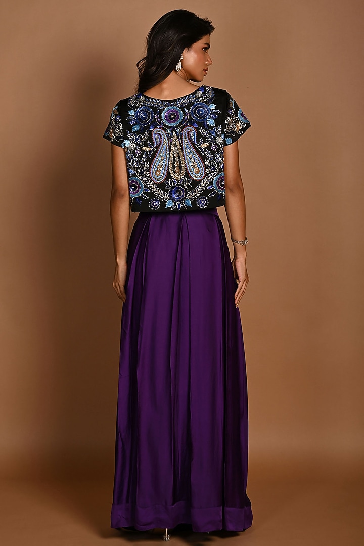Purple Satin Organza Skirt Set by Isadaa by Rotna Dutt at Pernia's Pop Up Shop