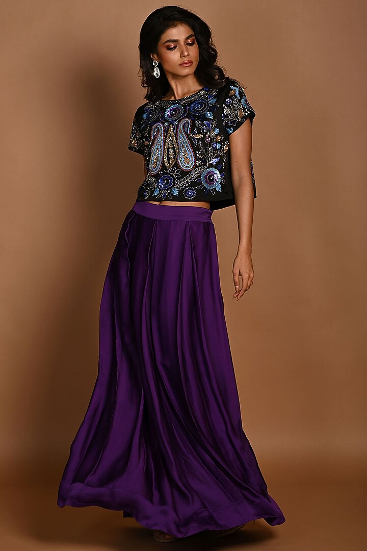 Purple Satin Organza Skirt Set by Isadaa by Rotna Dutt at Pernia's Pop Up Shop