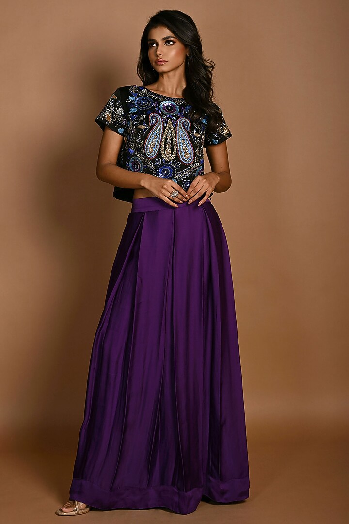 Purple Satin Organza Skirt Set by Isadaa by Rotna Dutt at Pernia's Pop Up Shop