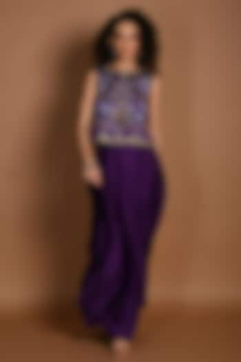 Purple Satin Organza Skirt Set by Isadaa by Rotna Dutt