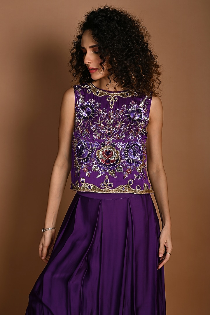 Purple Satin Organza Skirt Set by Isadaa by Rotna Dutt at Pernia's Pop Up Shop