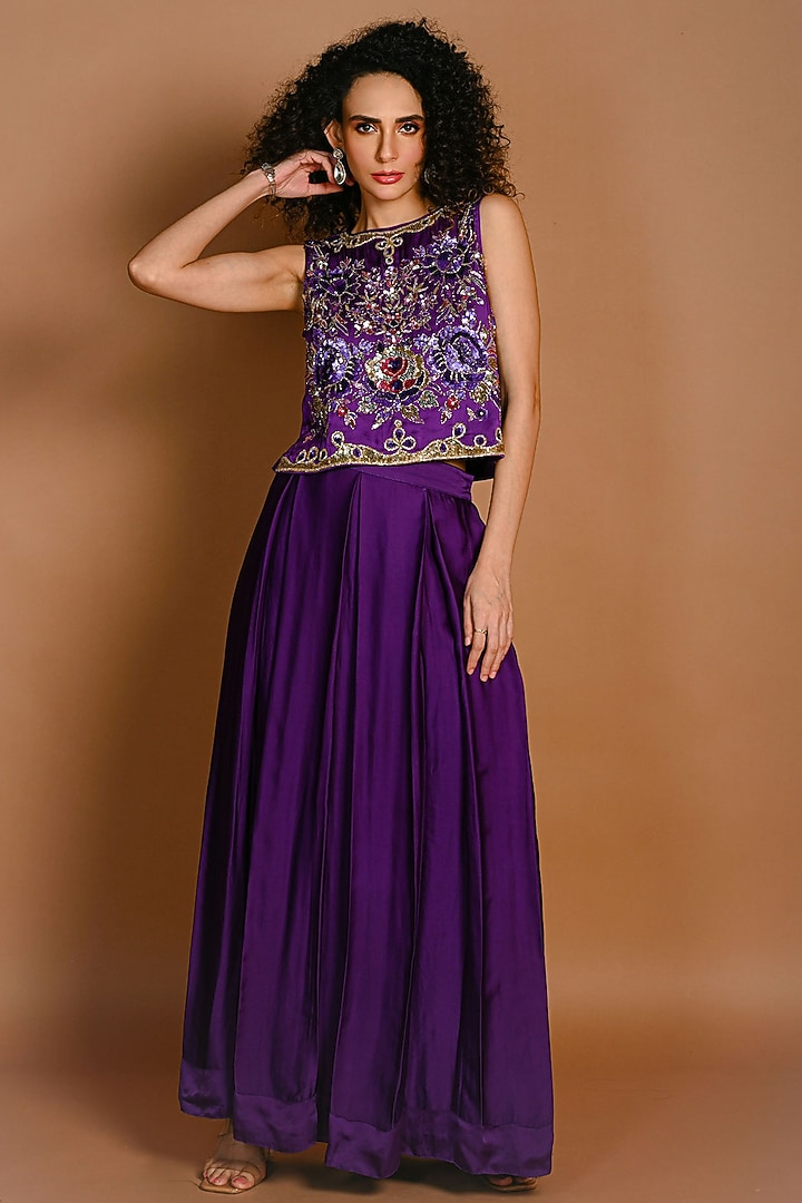 Purple Satin Organza Skirt Set by Isadaa by Rotna Dutt at Pernia's Pop Up Shop