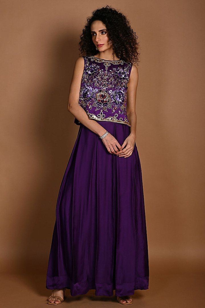 Purple Satin Organza Skirt Set by Isadaa by Rotna Dutt at Pernia's Pop ...