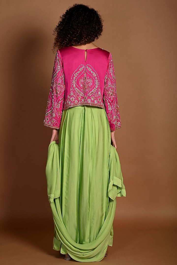 Green Satin Georgette & Satin Organza Wedding Lehenga Set by Isadaa by Rotna Dutt at Pernia's Pop Up Shop