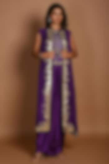 Purple Satin Georgette & Satin Organza Jacket Set by Isadaa by Rotna Dutt