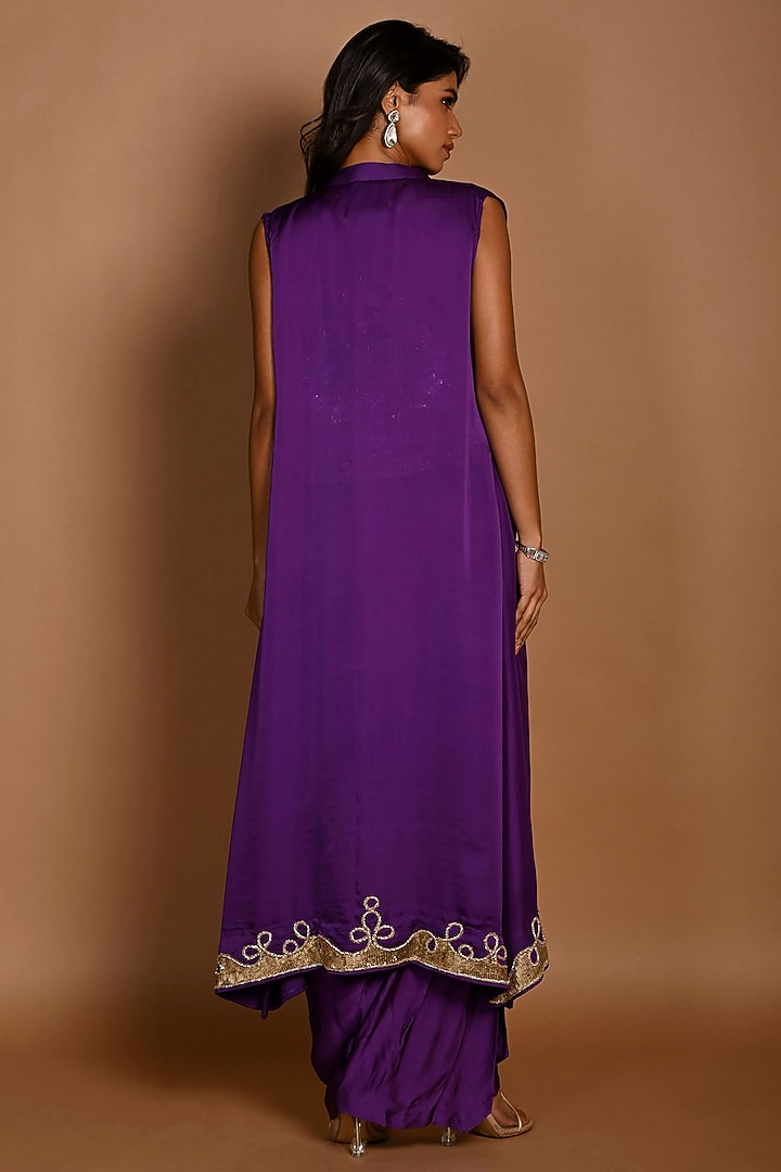 Purple Satin Georgette & Satin Organza Jacket Set by Isadaa by Rotna Dutt at Pernia's Pop Up Shop