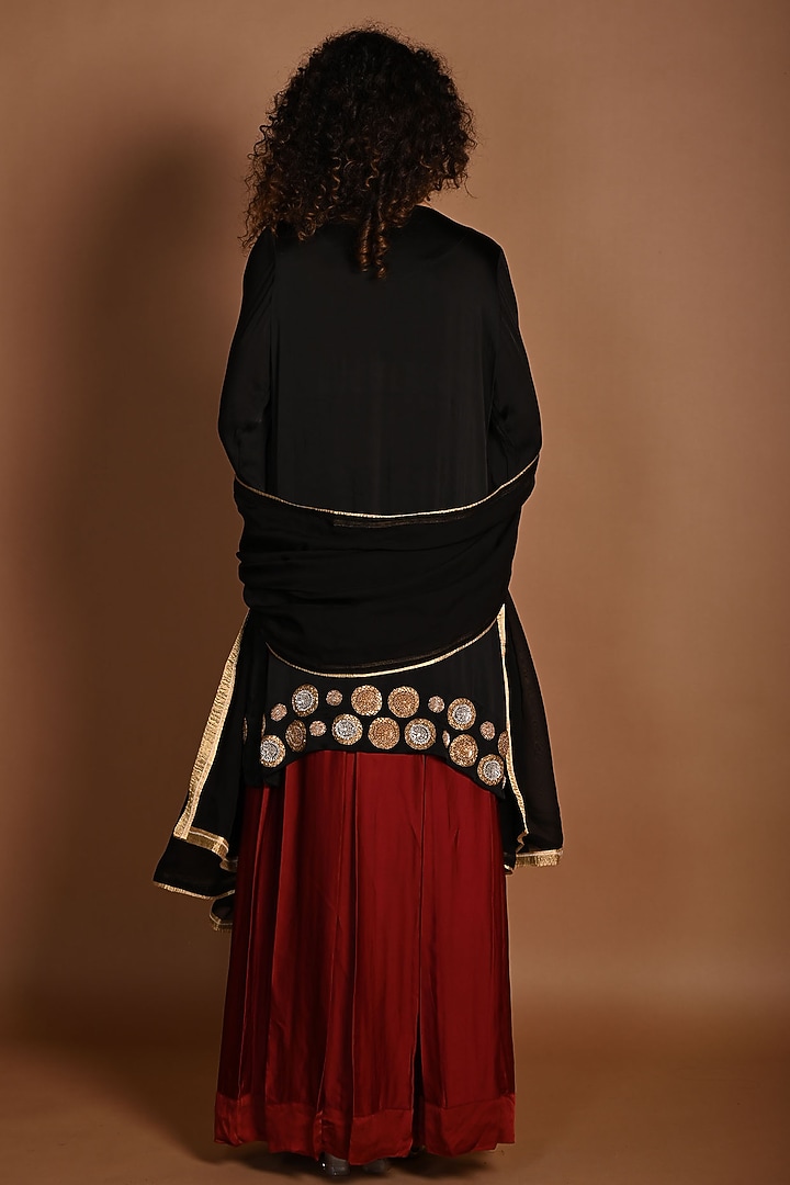 Red Satin Organza Wedding Lehenga Set by Isadaa by Rotna Dutt at Pernia's Pop Up Shop