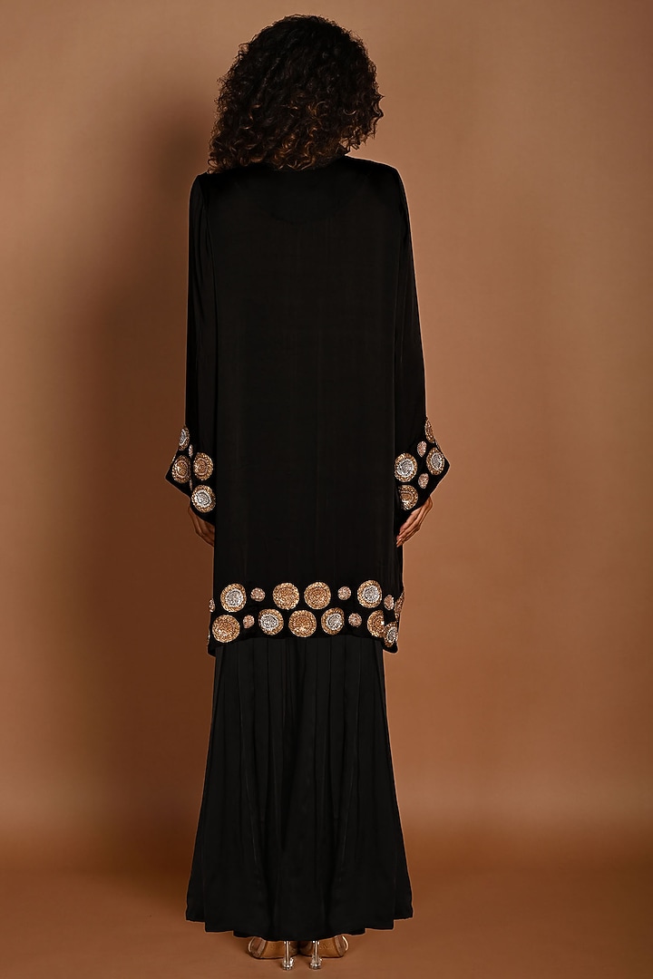 Black Satin Georgette & Silk Tissue Wedding Sharara Set by Isadaa by Rotna Dutt at Pernia's Pop Up Shop