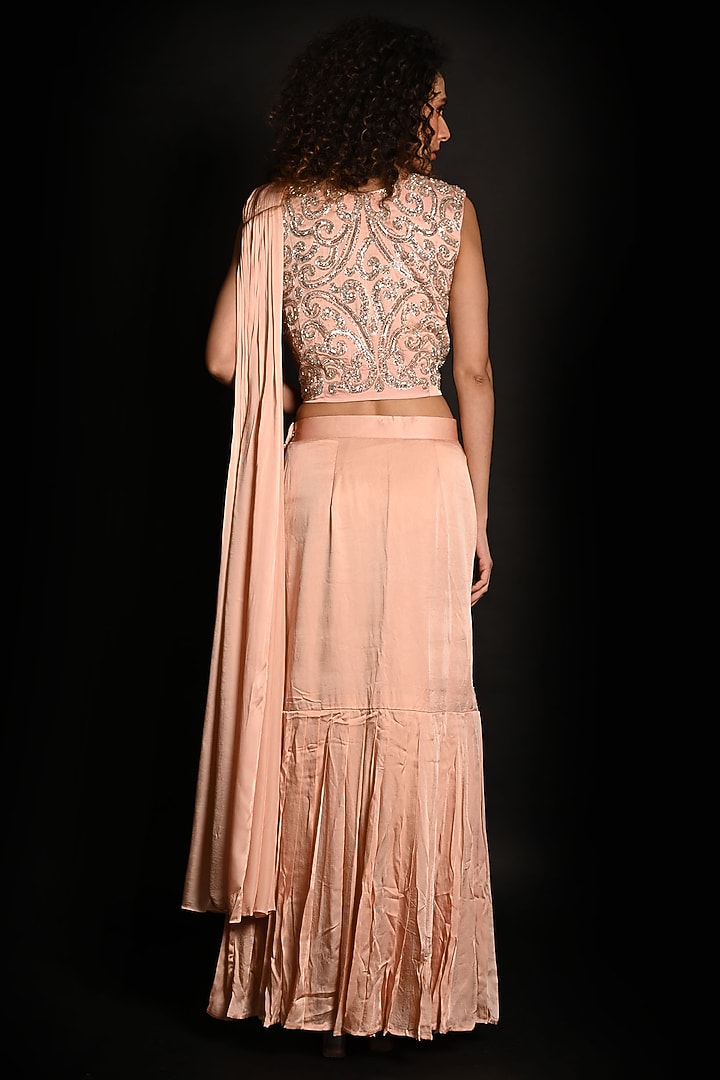 Pink Satin Georgette Sequins Hand Embroidered Draped Wedding Lehenga Set by Isadaa by Rotna Dutt at Pernia's Pop Up Shop