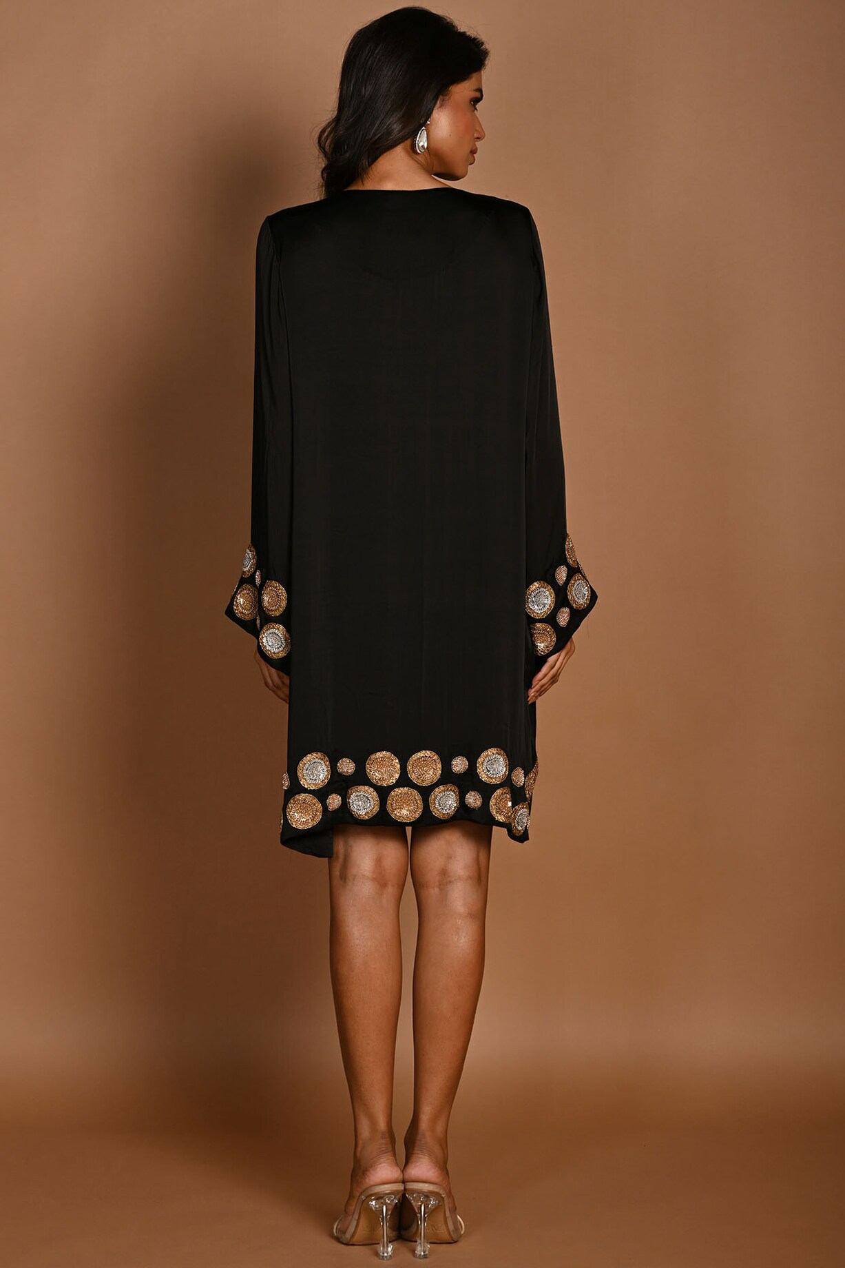 Black Satin Georgette Sequins Hand Embroidered Dress by Isadaa by Rotna ...