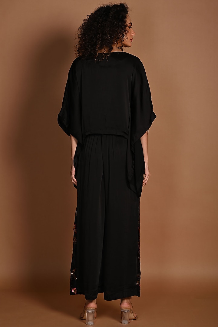 Black Satin Georgette Sequins Embroidered Pant Set by Isadaa by Rotna ...