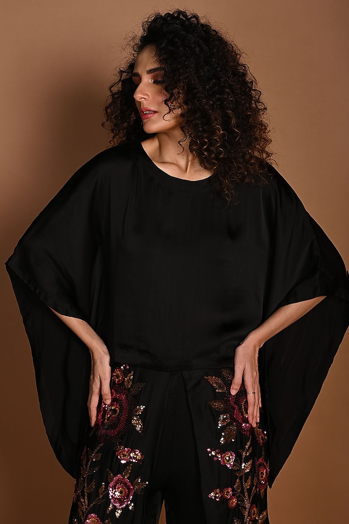 Black Satin Georgette Sequins Embroidered Pant Set by Isadaa by Rotna Dutt at Pernia's Pop Up Shop