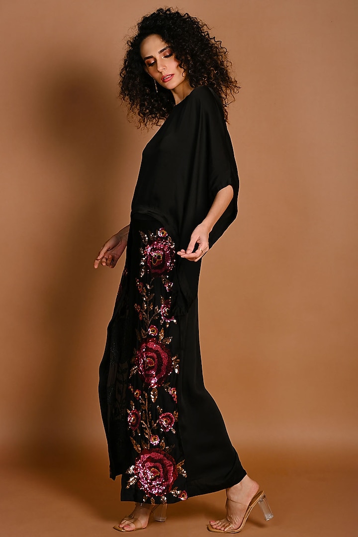 Black Satin Georgette Sequins Embroidered Pant Set by Isadaa by Rotna ...