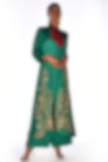 Green Satin Georgette Hand Embroidered Kurta Set by Isadaa by Rotna Dutt at Pernia's Pop Up Shop