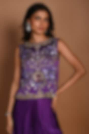 Purple Satin Georgette Sequins Hand Embroidered Blouse by Isadaa by Rotna Dutt at Pernia's Pop Up Shop