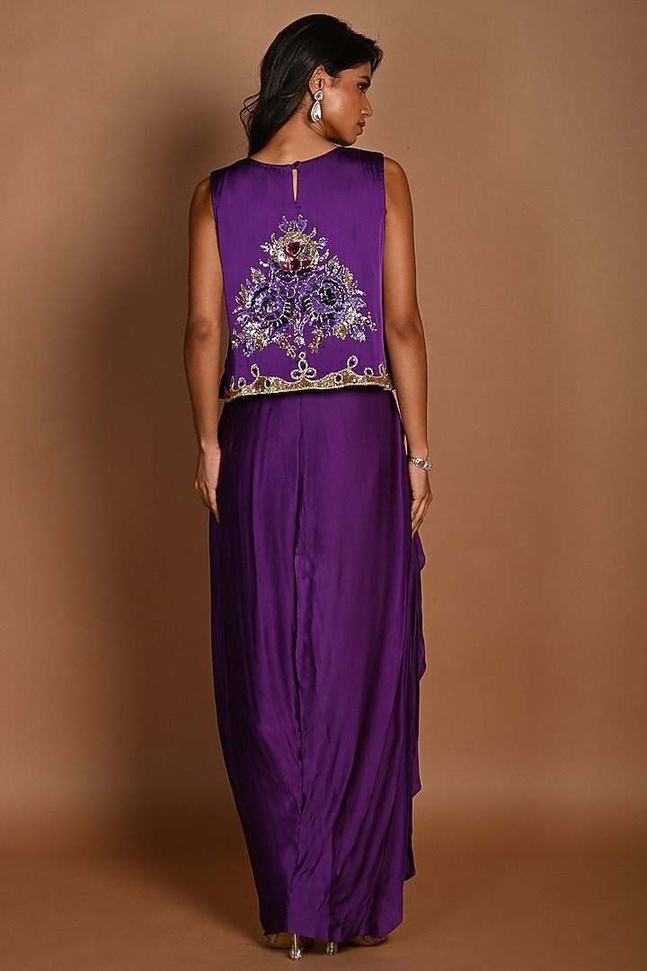 Purple Satin Georgette Sequins Hand Embroidered Blouse by Isadaa by ...