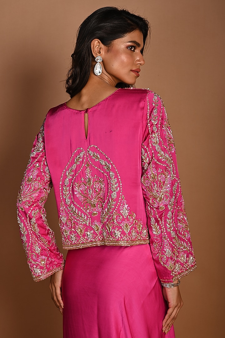 Pink Satin Georgette Sequins Hand Embroidered Blouse by Isadaa by Rotna Dutt at Pernia's Pop Up Shop