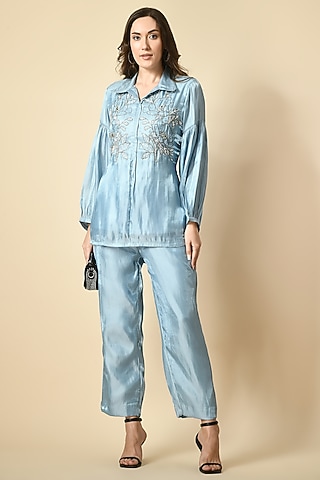 Sky Blue Organza Handwork Co-Ord Set by Isha Gupta
