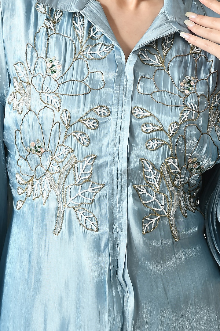 Sky Blue Organza Handwork Co-Ord Set by Isha Gupta at Pernia's Pop Up Shop