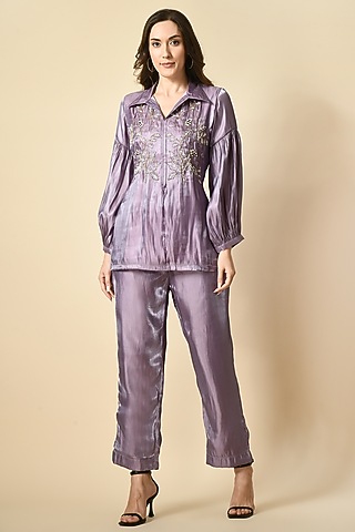 Purple Organza Handwork Co-Ord Set by Isha Gupta