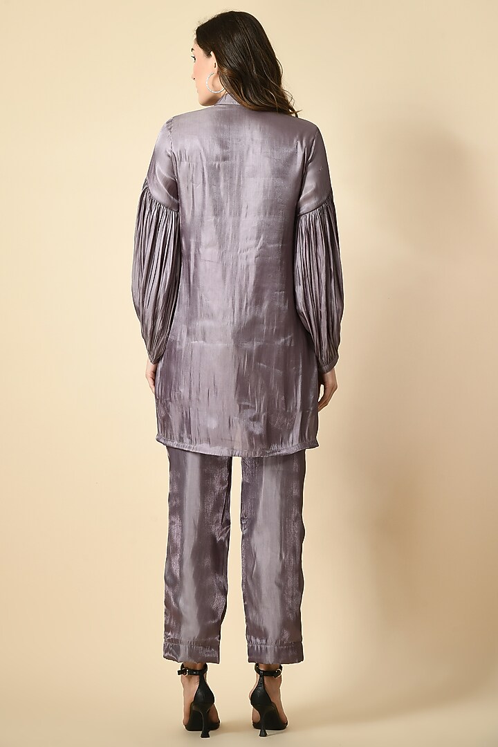 Mouse Grey Organza Handwork Co-Ord Set by Isha Gupta at Pernia's Pop Up Shop