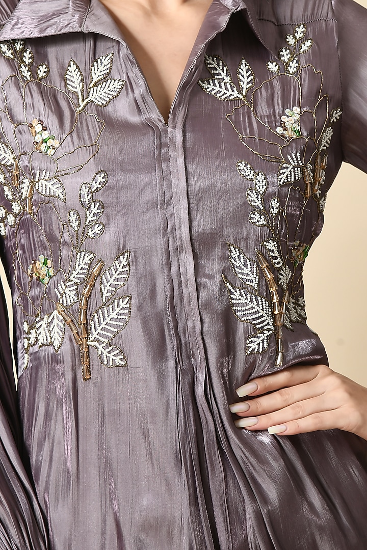 Mouse Grey Organza Handwork Co-Ord Set by Isha Gupta at Pernia's Pop Up Shop