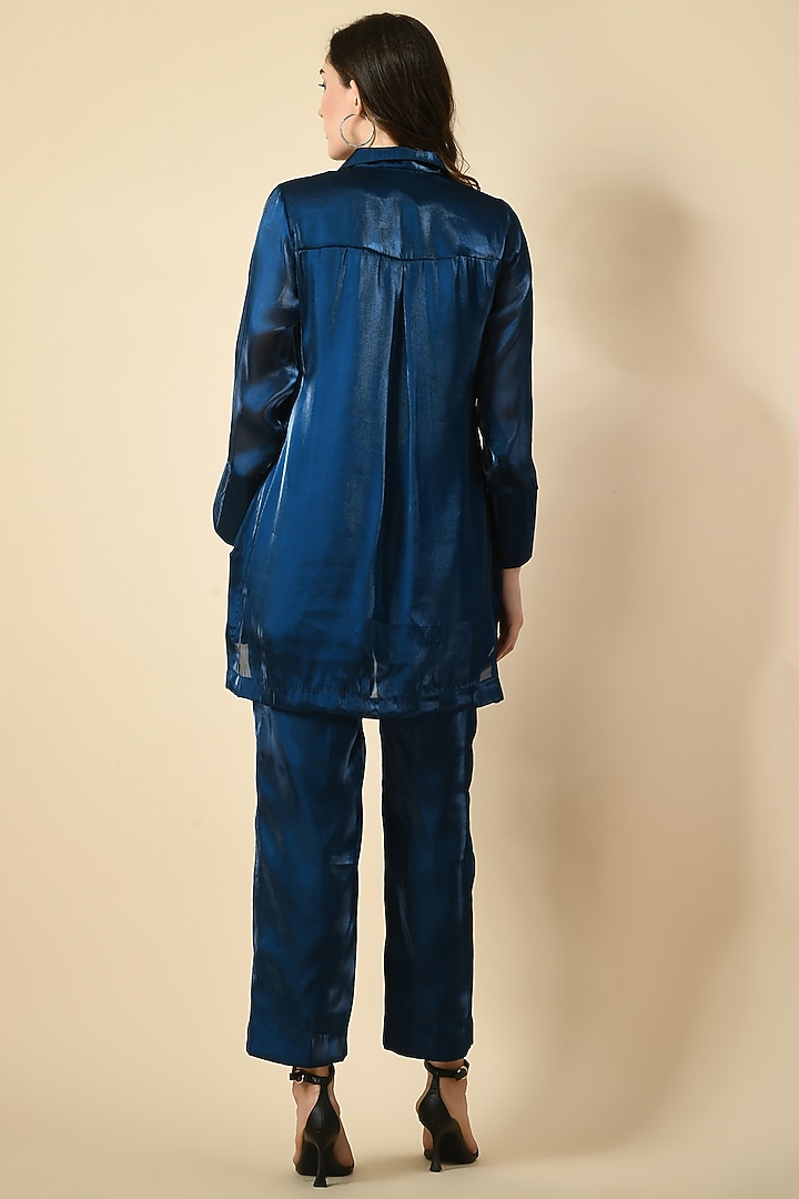Teal Blue Organza Handwork Co-Ord Set by Isha Gupta at Pernia's Pop Up Shop