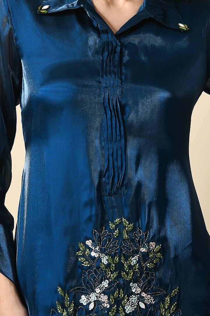 Teal Blue Organza Handwork Co-Ord Set by Isha Gupta at Pernia's Pop Up Shop