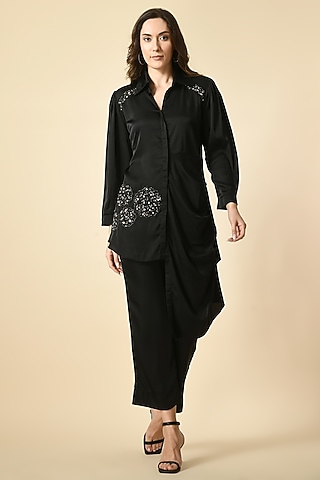 Black Satin Handwork Co-Ord Set by Isha Gupta