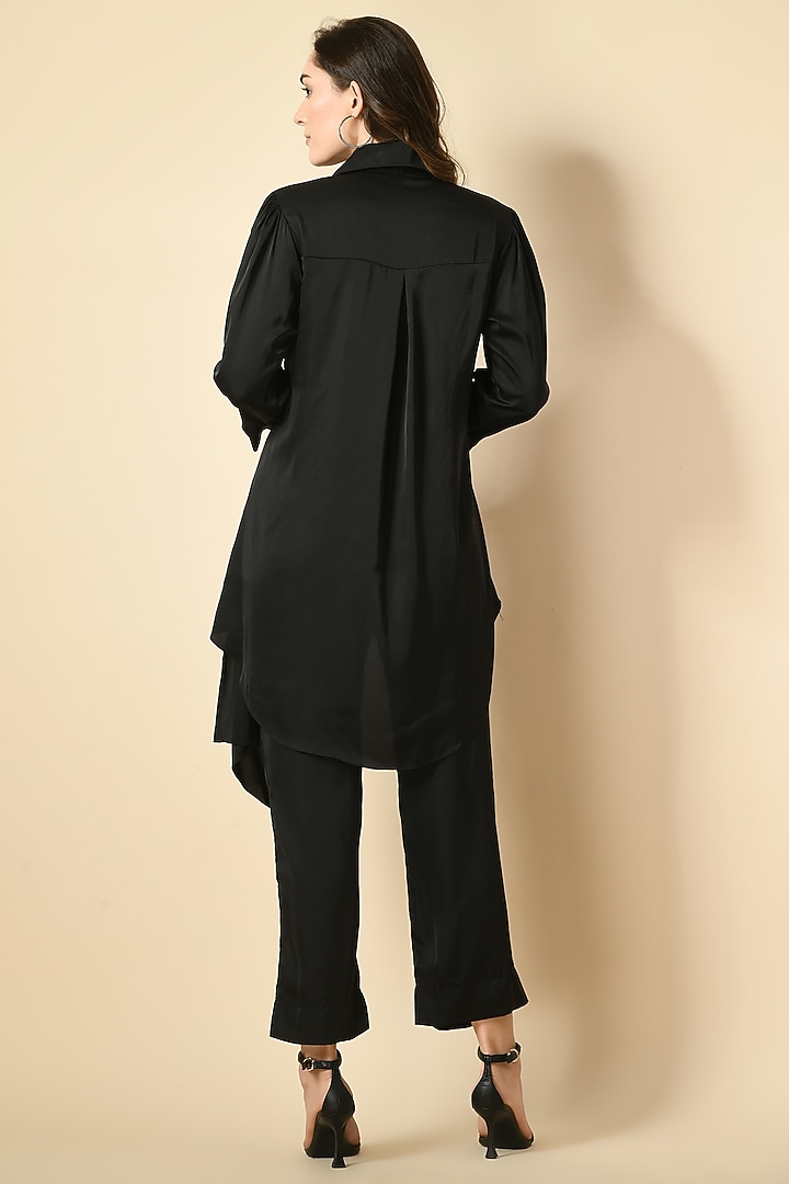 Black Satin Handwork Co-Ord Set by Isha Gupta at Pernia's Pop Up Shop
