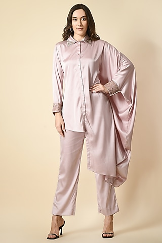 Light Pink Satin Handwork Co-Ord Set by Isha Gupta