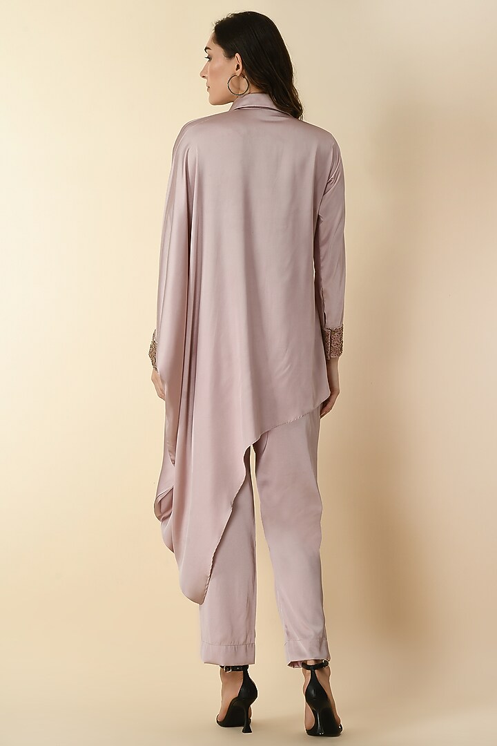 Light Pink Satin Handwork Co-Ord Set by Isha Gupta at Pernia's Pop Up Shop