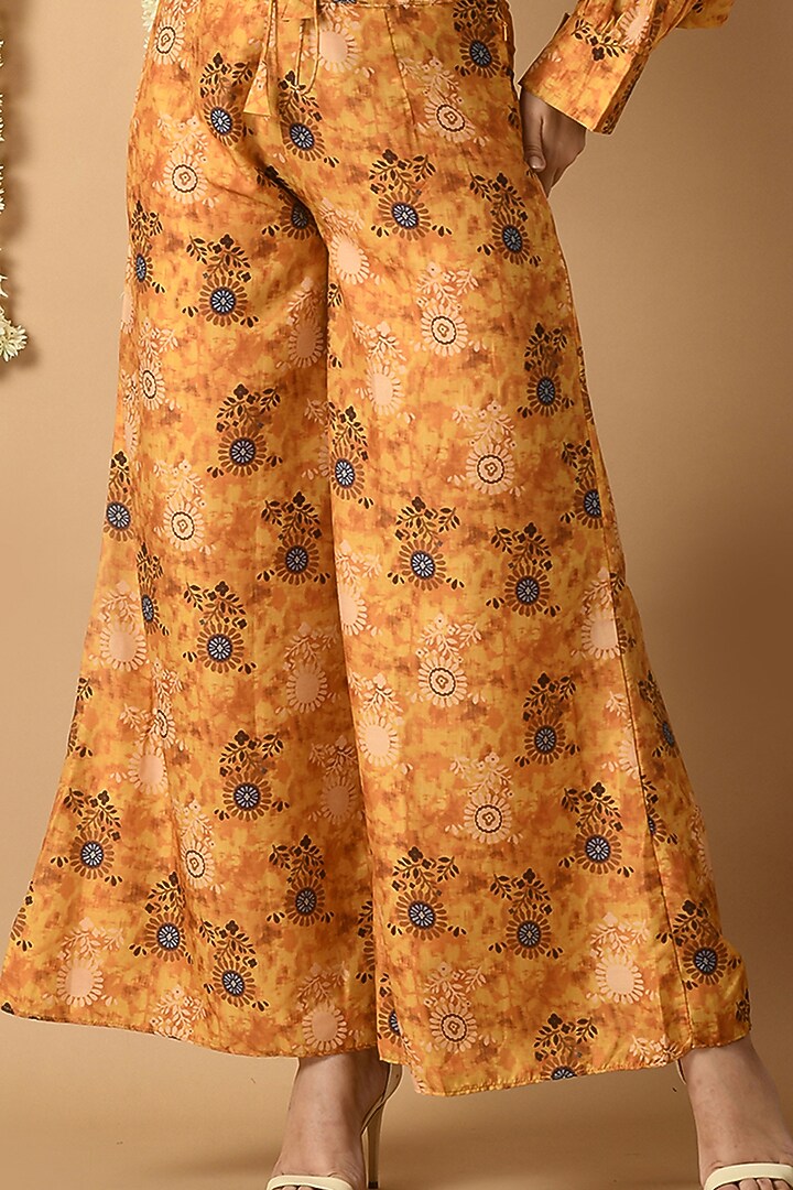 Mustard Yellow Muslin Digital Printed Palazzo Pant Set by Isha Gupta at Pernia's Pop Up Shop