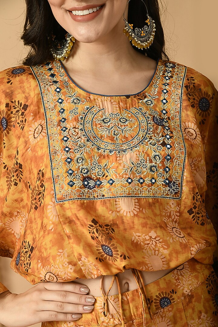 Mustard Yellow Muslin Digital Printed Palazzo Pant Set by Isha Gupta at Pernia's Pop Up Shop