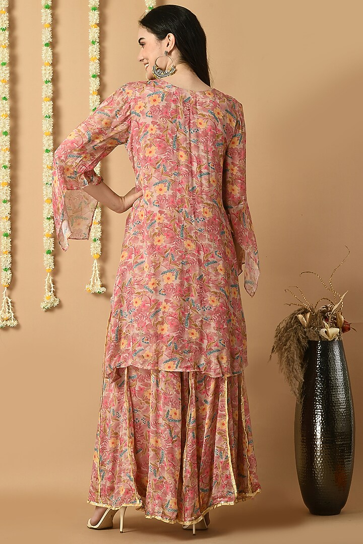 Peach Chinon Chiffon Digital Printed Sharara Set by Isha Gupta at Pernia's Pop Up Shop