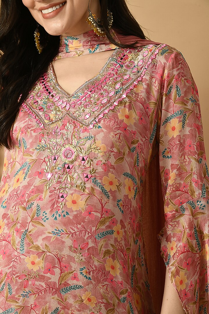 Peach Chinon Chiffon Digital Printed Sharara Set by Isha Gupta at Pernia's Pop Up Shop