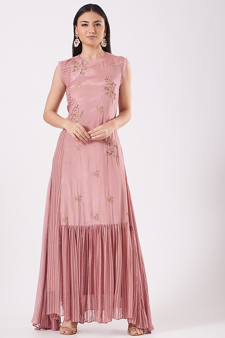 Blush Pink Printed Gown by Isha Gupta