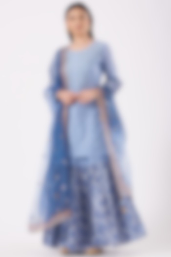 Sky Blue Muslin Skirt Set by Isha Gupta at Pernia's Pop Up Shop