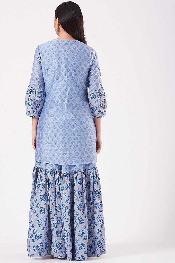 Sky Blue Muslin Skirt Set by Isha Gupta at Pernia's Pop Up Shop