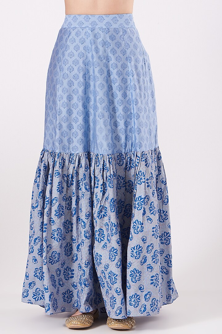 Sky Blue Muslin Skirt Set by Isha Gupta at Pernia's Pop Up Shop