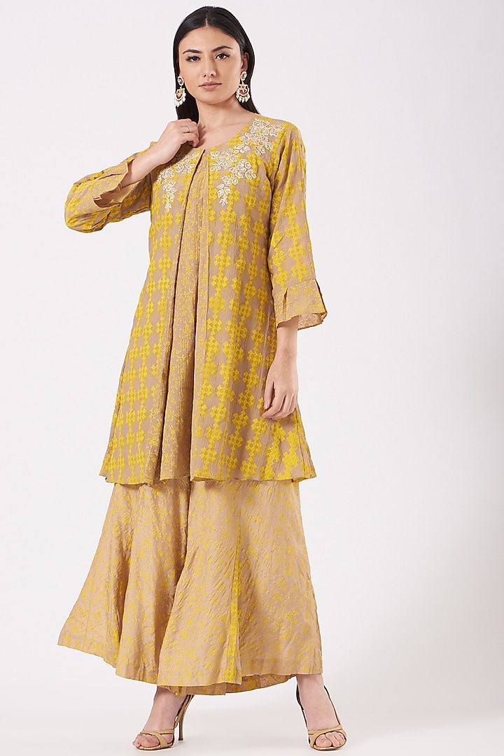 Dandelion Yellow Silk Palazzo Pant Set by Isha Gupta