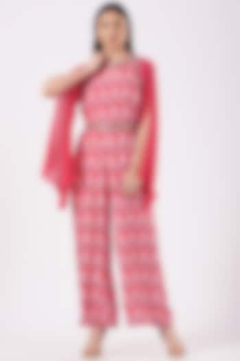 Faded Red Printed Jumpsuit by Isha Gupta
