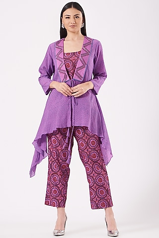 Purple Silk Pant Set by Isha Gupta